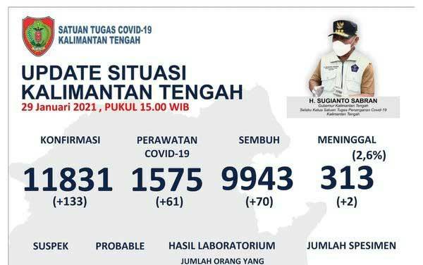 Data sebaran kasus covid-19 di Kalteng per Jumat, 29 Januari 2021.