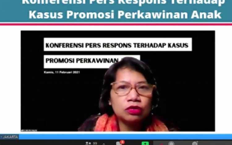 Senior on Independent Expert, Human Rights and Gender R. Valentina Sagala berbicara dalam pernyataan sikap gerakan tersebut melalui konferensi pers virtual, Jakarta, Kamis (11/2/2021)