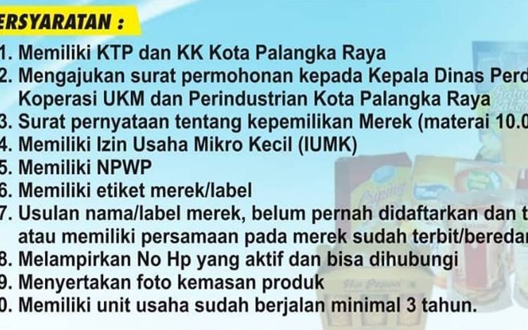 Dinas Perdagangan Fasilitasi Pendaftaran Merek Produk UMKM di Palangka Raya, Ini Syaratnya