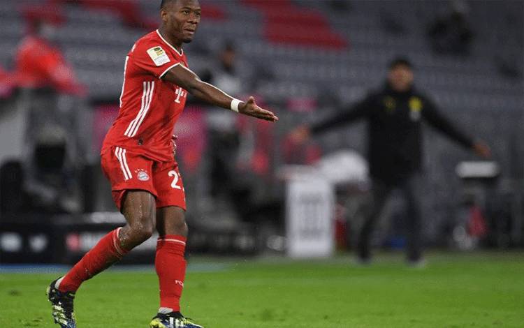 Bek Bayern Muenchen asal Austria, David Alaba, saat menghadapi BVB Borussia Dortmund dalam pertandingan Bundesliga di Meunchen, Jerman, 6 Maret 2021. (AFP/ANDREAS GEBERT)