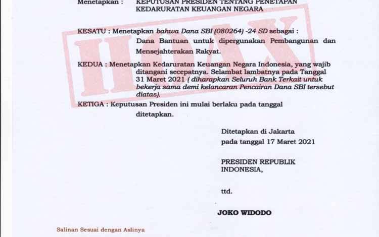 Pemerintah Tak Pernah Terbitkan Kepres Kedaruratan Keuangan Negara
