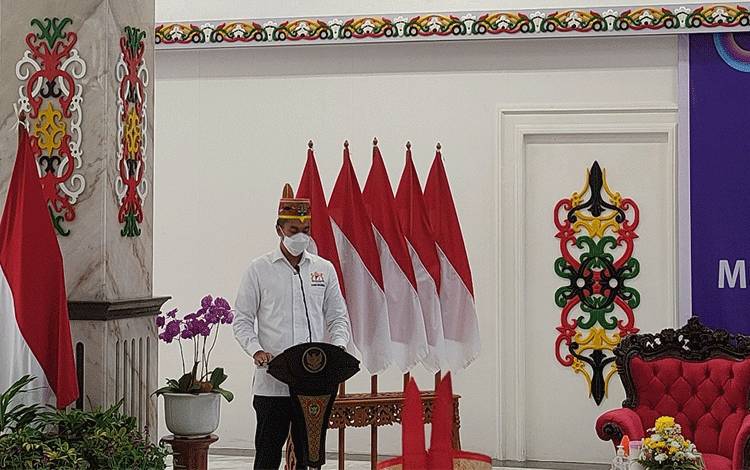 Wakil Ketua Umum Kamar Dagang Indonesia (Kadin), Anindya Bakrie di Aula Rujab Gubernur Kalteng, Sabtu 22 Mei 2021.