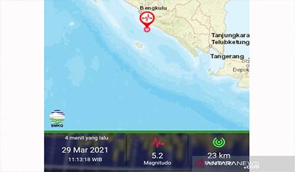 Gempa Bumi Magnitudo 5,2 Guncang Bengkulu
