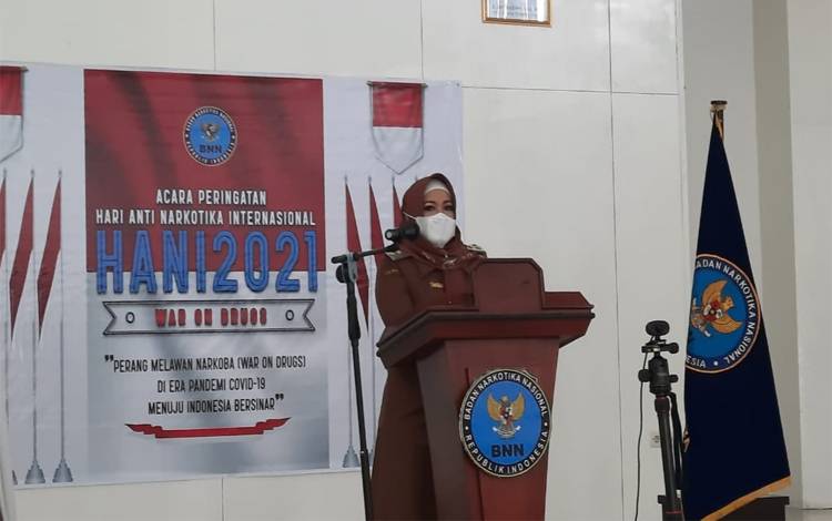 Wakil Wali Kota Palangka Raya, Umi Mastikah saat memperingati Hari Anti Narkotika Internasional