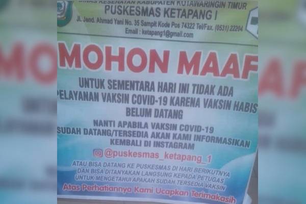 Puskesmas Ketapang 1 Kehabisan Vaksin
