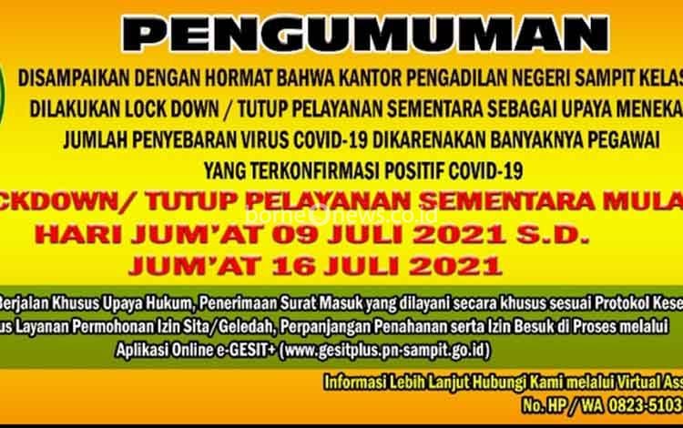 Sejumlah Pegawai Positif Covid-19, Pengadilan Negeri Sampit Lock Down Sepekan