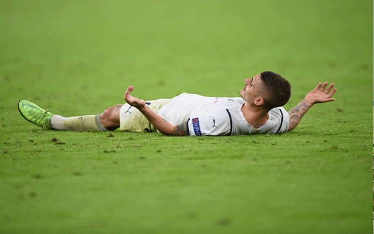 Gelandang Italia Marco Verratti saat pertandingan perempat final EURO 2020 melawan Belgia di Allianz Arena di Muenchen pada 2 Juli 2021. (AFP/MATTHIAS HANGST)