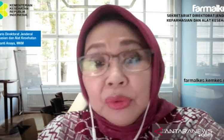 Tangkapan layar Plt Dirjen Kefarmasian dan Alat Kesehatan Kementerian Kesehatan, Arianti Anaya, saat menjadi pembicara dalam konferensi pers virtual yang dipantau dari Jakarta, Sabtu (10/7/2021). (ANTARA/Andi Firdaus).