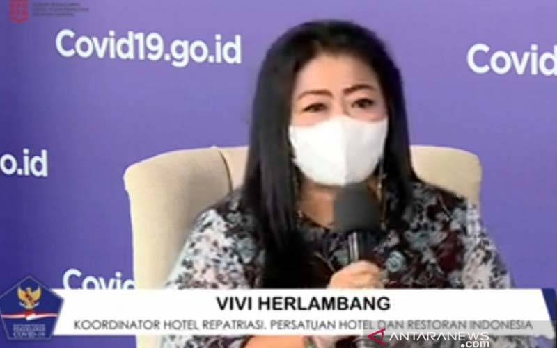 Tangkapan layar Koordinator Hotel Repatriasi Persatuan Hotel dan Restoran Indonesia (PHRI) Vivi Herlambang dalam konferensi pers bertema "Blak-blakan Karantina Pelaku Perjalanan Luar Negeri" dipantau via daring di Jakarta, Jumat (16/7/2021). (foto : ANTARA/ Zubi Mahrofi)
