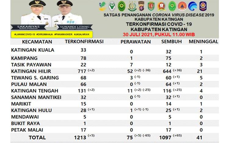 Pasien Covid-19 Sembuh di Katingan Capai 65 Orang, Terkonfimasi Positif Segini