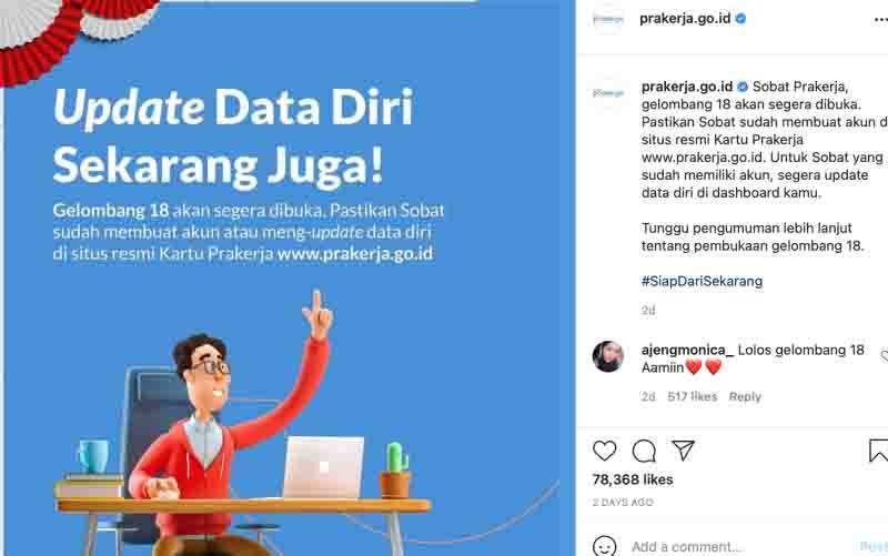 Penerimaan Peserta Kartu Prakerja Gelombang 18 Dibuka