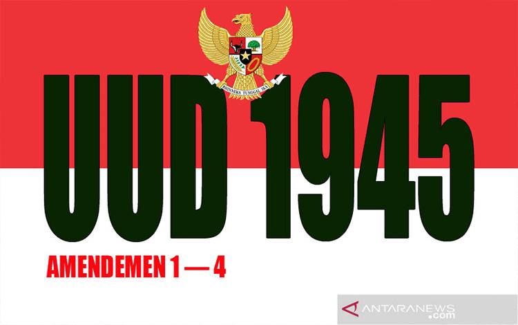 Perubahan Pertama UUD 1945 dalam Sidang Umum MPR 14-21 Oktober 1999; Perubahan Kedua UUD 1945 dalam Sidang Tahunan (ST) MPR 7-18 Agustus 2000; Perubahan Ketiga UUD 1945 dalam ST MPR 1-9 November 2001; Perubahan Keempat UUD 1945 dalam ST MPR 1-11 Agustus 2002. ANTARA/ilustrator/Kliwon