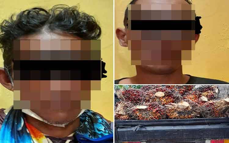 Dua Terduga Pencuri Buah Sawit Digiring ke Polsek Aruta