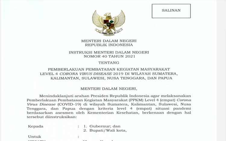 PPKM Level 4 Palangka Raya Berlanjut Hingga 20 September 2021