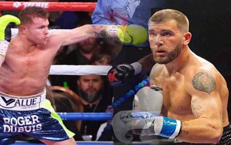 Saul Alvarez dan Caleb Plant Adu Jotos saat Konferensi Pers