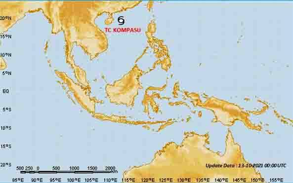 Peta sebaran wilayah yang terdampak fenomen cuaca akibat tropical cyclone kompasu.