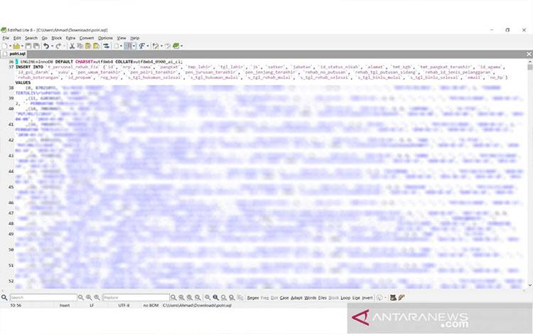 Kebocoran data personel Polri yang dibagikan secara gratis oleh peretas (hacker) di forum internet RaidForum. ANTARA/HO- CISSReC