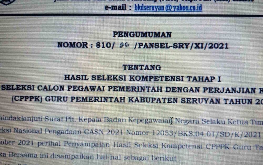 Hasil Seleksi PPPK Guru Diumumkan di Seruyan