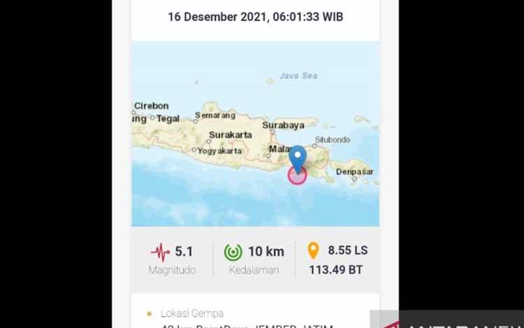 Gempa Magnitudo 5,1 Guncang Jember