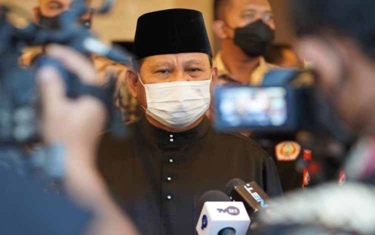 Ketua Umum PB IPSI Prabowo Subianto saat menyampaikan sambutan pada Musyawarah Nasional (Munas) XV PB IPSI dengan tema "Indonesia Maju, Pencak Silat Menuju Olimpiade", di Hotel Aston, Sentul, Bogor, Jumat (17/12/2021)