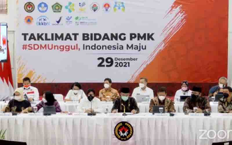 Tangkapan layar taklimat bidang PMK mewujudkan SDM Unggul Indonesia Maju yang dipantau di Jakarta, Rabu (28/12/2021). (foto : ANTARA/Indriani)