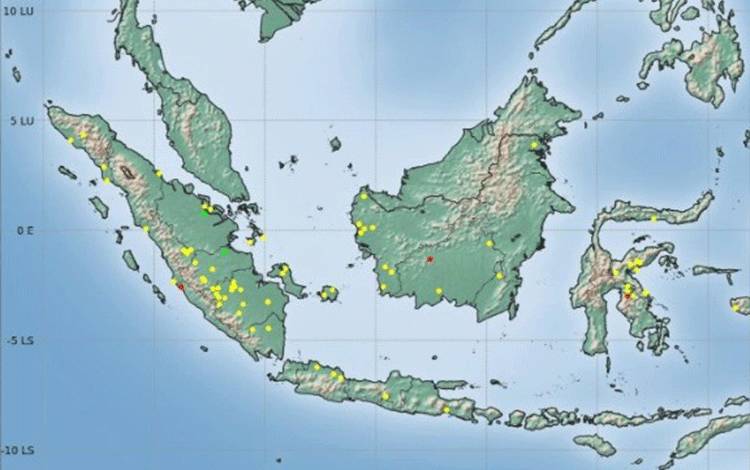 Peta sebaran titik panas di Indonesia yang terdeteksi satelit BMKG.