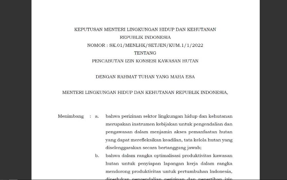 Menteri LHK Cabut 59 Izin Kehutanan di Kalteng