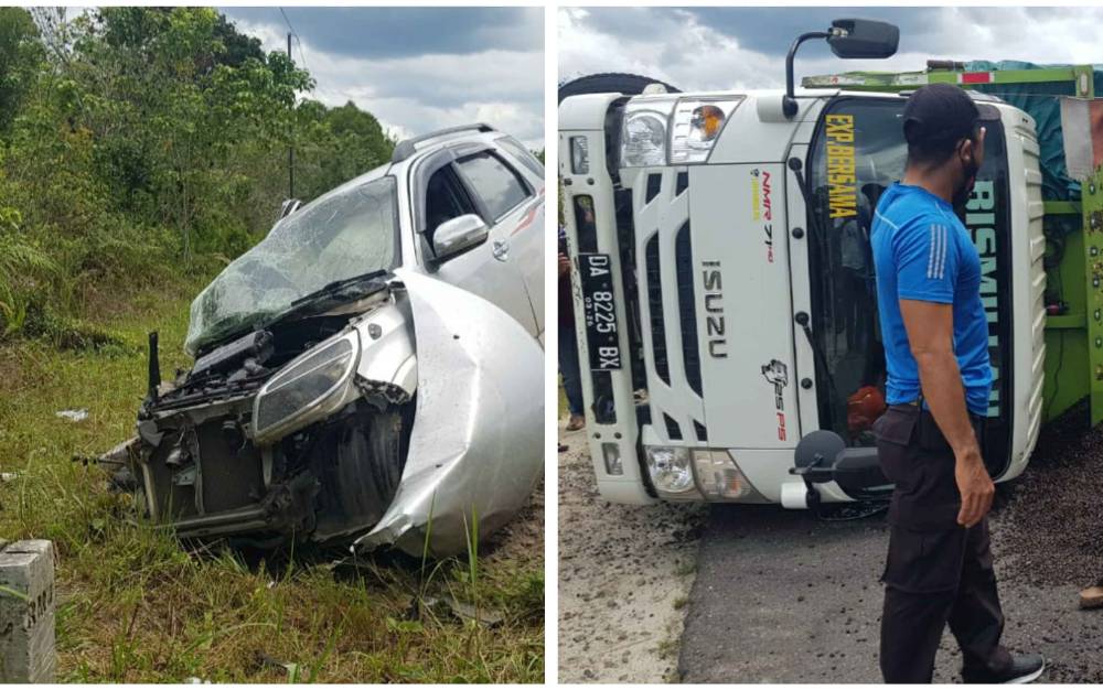 Toyota?Rush dan Truk Tabrakan, Pengemudi Luka-luka