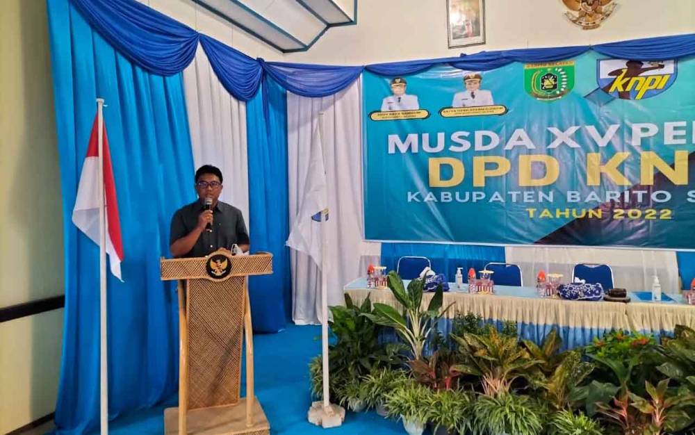 Asisten Pemerintahan?dan Kesejahteraan Rakyat Setda Barsel, Yoga P Utomo saat menghadiri Musda XV DPD KNPI, Minggu, 23 Januari 2022.