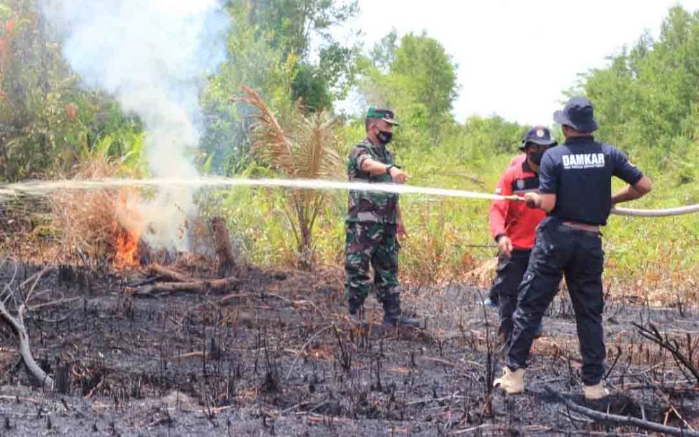 TNI - Polri Bersama MPA Kelurahan Petuk Katimpun Simulasi Karhutla
