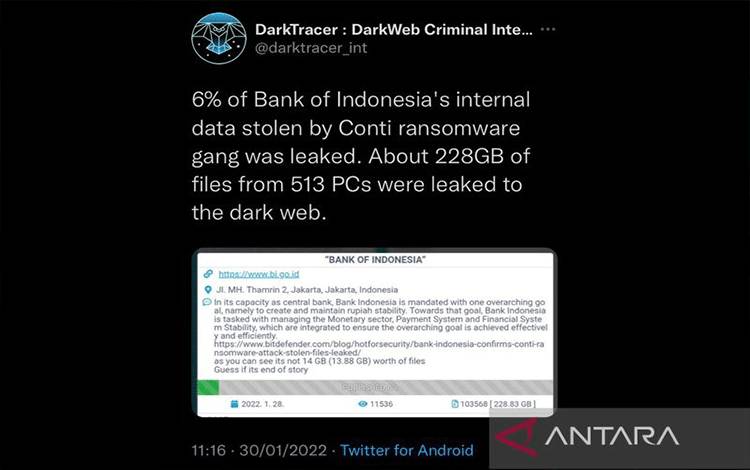 Data BI yang diretas hingga Minggu (30/1/2022). ANTARA/HO-CISSReC