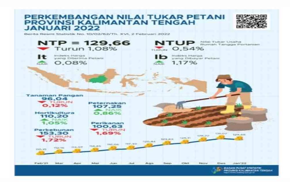 Nilai Tukar Petani Gabungan Kalteng Turun 1,08 Persen per Januari 2022