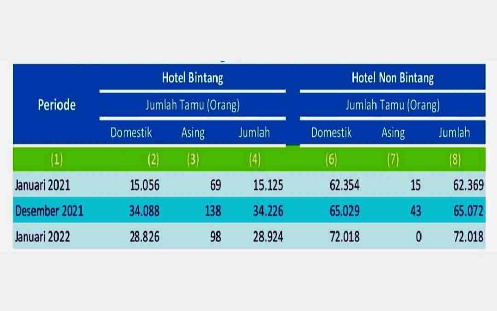 Ini Jumlah dan RLTM di Jasa Akomodasi Kalteng Selama Januari 2022