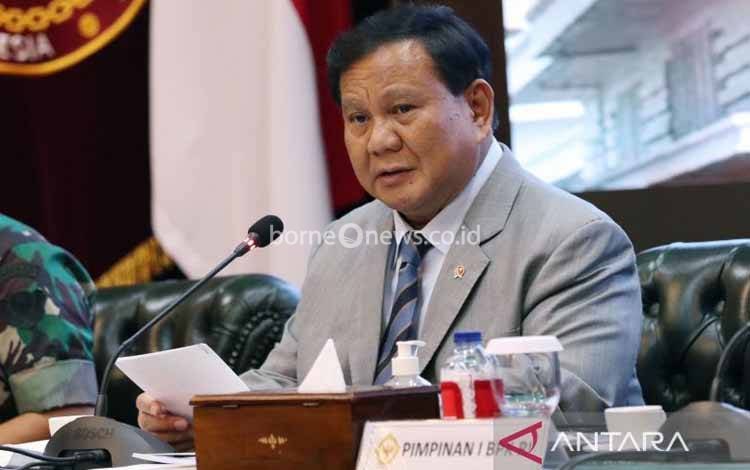 Menhan Prabowo Subianto saat memberikan sambutan pada saat membuka Entry Meeting Pemeriksaan Badan Pemeriksa Keuangan (BPK) RI atas Laporan Keuangan Kemhan RI Tahun 2021, di Kemhan, Jakarta, Kamis (17/2/2022)