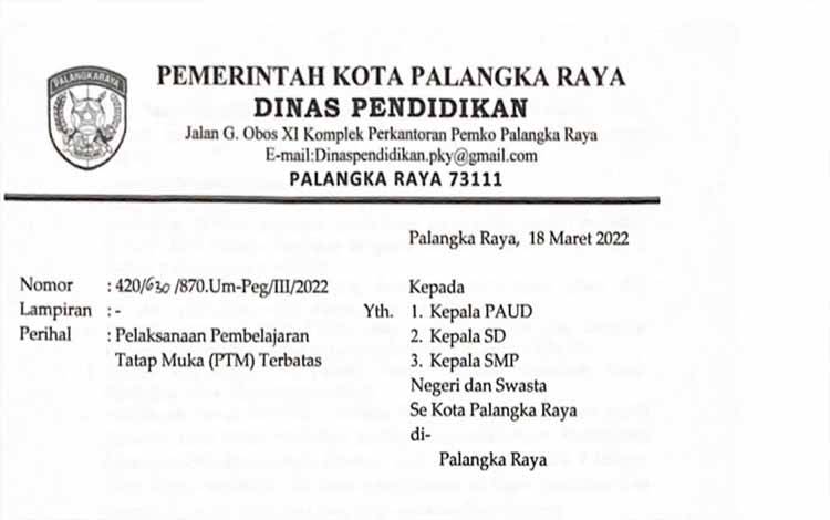 Semua Sekolah di Palangka Raya Diizinkan PTM Terbatas