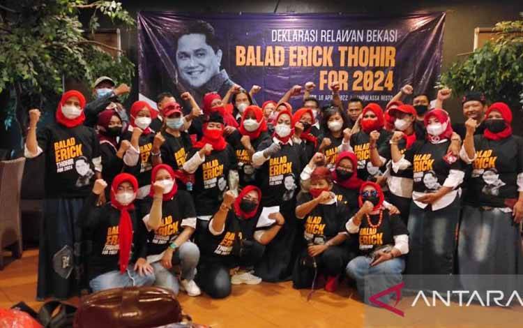 Relawan Balad Erick Bekasi Raya mendeklarasikan Menteri Badan Usaha Milik Negara (BUMN) Erick Thohir maju di Pemilihan Presiden (Pilpres) 2024