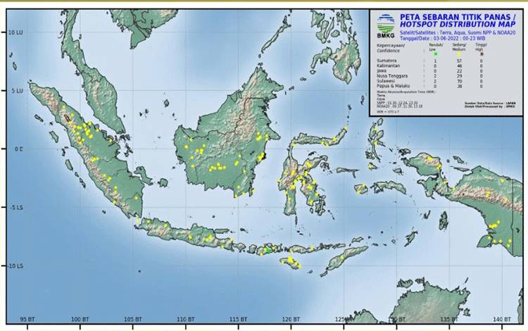 Peta sebaran titik panas di Indonesia, Jumat, 3 Juni 2022.