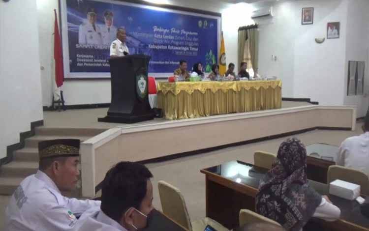 Kepala Diskominfo Kotim Multazam saat menyampaikan sambutan pada kegiatan Bimbingan Teknis Penyusunan Master Plant Smart City Dan Quick Win Program Unggulan Kotim