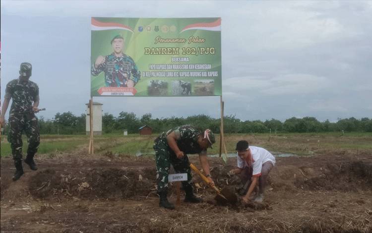 Danrem 102 Panju Panjung Tanam Pohon Bersama Mahasiswa KKN Kebangsaan di Kapuas