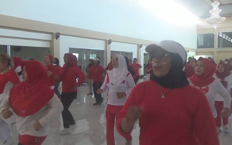 Semarakan HUT RI, Ibu-ibu di Kapuas Dikenalkan Olahraga Line Dance Zumba Party