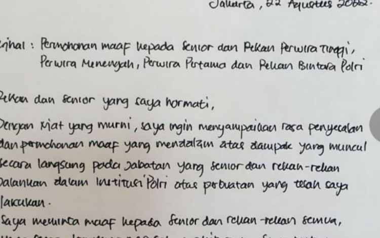 Ferdy Sambo Tulis Surat Minta Maaf kepada Sejawat Polri