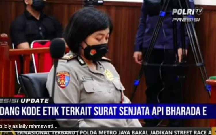 Tangkapan layar- Sidang Etik AKP Dyah Chandrawati, mantan Paur Sumbbagsumda Bagrenmin Divisi Profesi dan Pengamanan (Propam) Polri terkait pelanggaran etik ringan, Kamis (8/9/2022). (ANTARA/Laily Rahmawaty)