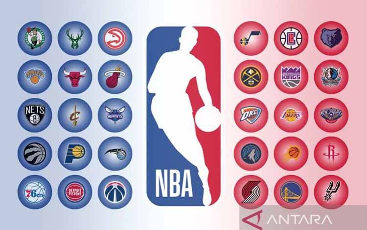 Ilustrasi liga bola basket Amerika Serikat, NBA, dan 30 tim pesertanya. (ANTARA/Gilang Galiartha)