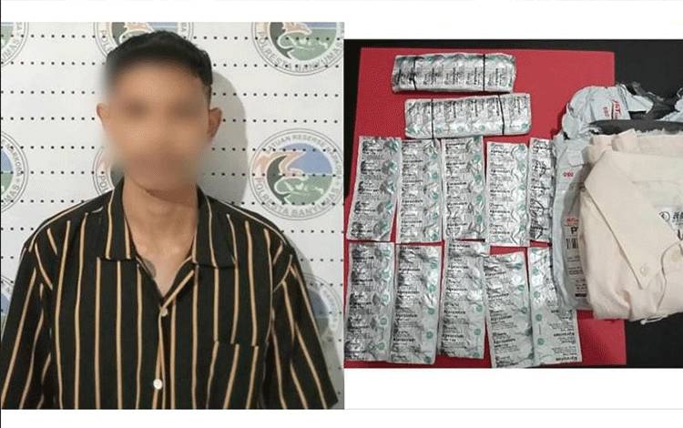Kolase foto pelaku tindak pidana psikotropika berinisial EA (kiri) dan barang bukti obat-obatan terlarang (kanan). ANTARA/HO-Polresta Banyumas