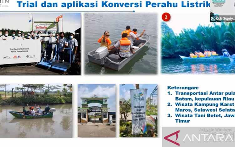 Tangkapan layar dokumentasi uji coba perahu listrik yang dilakukan oleh Badan Riset dan Inovasi Nasional (BRIN) bersama mitra. (ANTARA/Martha Herlinawati Simanjuntak)