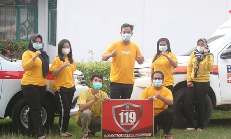 Personel Tim Publik Safety Center Lamandau Bergerak Cepat (PSC LBC) 199 dari unsur Dinas Kesehatan. (FOTO : HENDI NURFALAH)