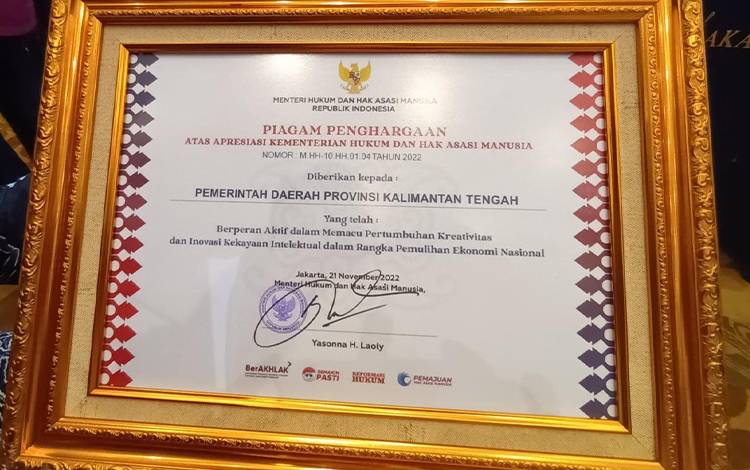Terima Penghargaan, Wagub Kalteng Ingatkan Hilirisasi Kekayaan Intelektual