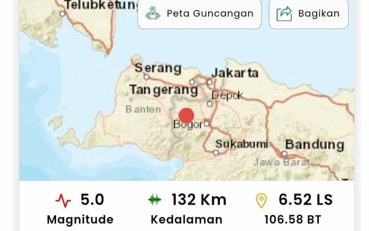 Gempa Magnitudo 5 Terjadi di Kota Bogor