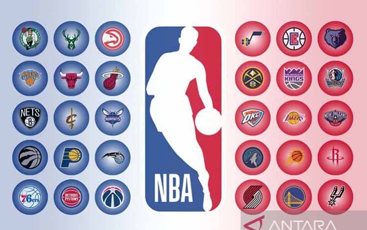 Ilustrasi liga bola basket Amerika Serikat, NBA, dan 30 tim pesertanya. (ANTARA/Gilang Galiartha)