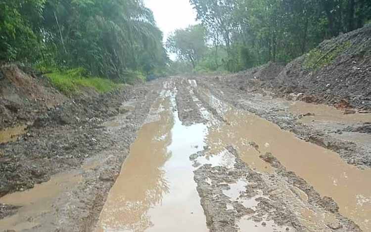 Jalan Hauling di Desa Betang Nalong Hancur Warga Kesulitan Keluar Masuk Desa